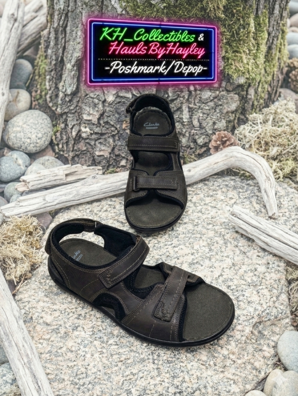 Clarks Unstructured Brown Leather Fisherman Sandals - Men's 13